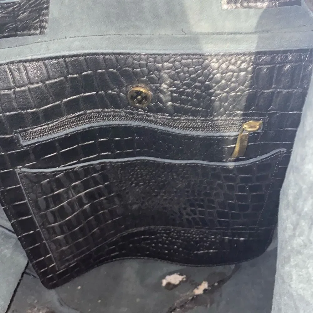 Black Croc Embossed Leather RBG Monogram Tassel Backpack‎ Gold Hardware